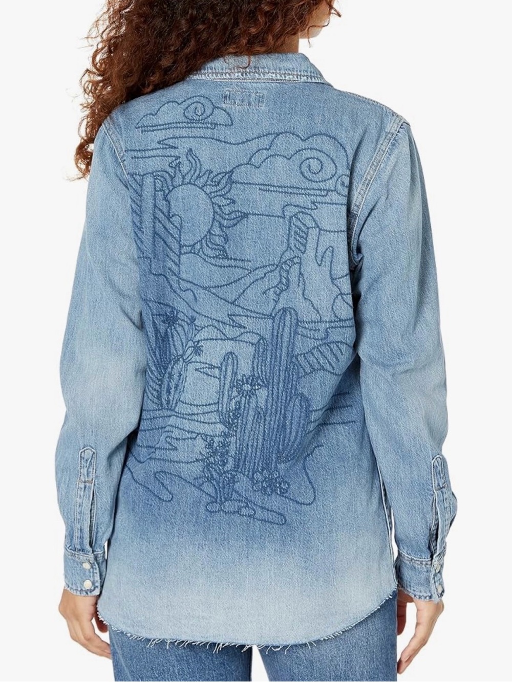 Lucky Brand Denim Embroidered Shirt with Pearl Buttons